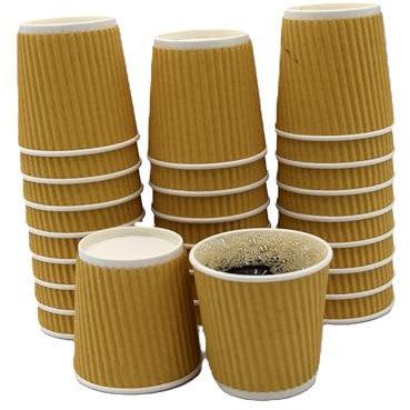 4oz Disposable Espresso Coffee Cups – Pack of 50 Kraft Ripple Insulated Paper Cups – Biodegradable & Recyclable Perfect for Hot & Cold Drinks, Takeaway, Coffee Shops, Parties & More