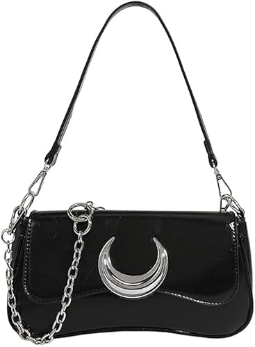 LIAOLI Crossbody-Tasche für Damen, klein, Gothic-Stil, Seemannsmond-Geldbörse, schwarz, Halbmond-Handtasche, Doppelriemen, Umhängetasche für Mädchen