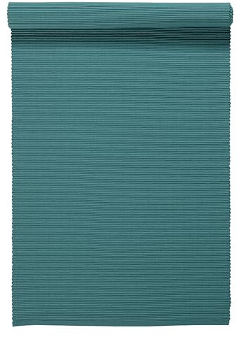 LINUM Uni Dekoratives Tischläufer für Esstisch 45x150 cm, 100% Gerippte Baumwolle, Maschinenwaschbar, Dunkles Grautürkis