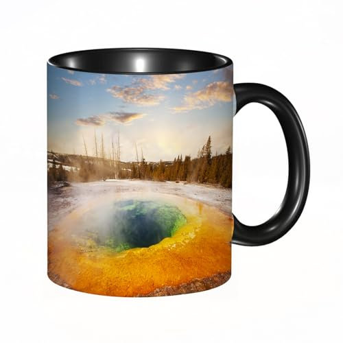 HRRASFAZF Taza divertida de cerámica de 11 onzas,Yellowstone, Morning Glory Pool en el Parque Nacional de Yellowstone Esc,Tazas Originales de Desayuno - Graciosos Ideas para Regalos - Cerámica 330 ml