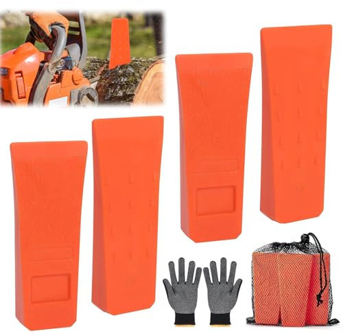 Norhogo 4 pièces 6 cales d'abattage pour tronçonneuse avec pointes, coin fendeuse avec sac et gants, ABS cales de fente pour bois pour l'enregistrement et la chute contrôlée d'arbres