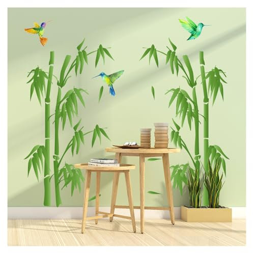 Codulu Stickers muraux en bambou vert oiseaux pour salon, chambre à coucher, cuisine, canapé, arrière-plan TV, décoration murale