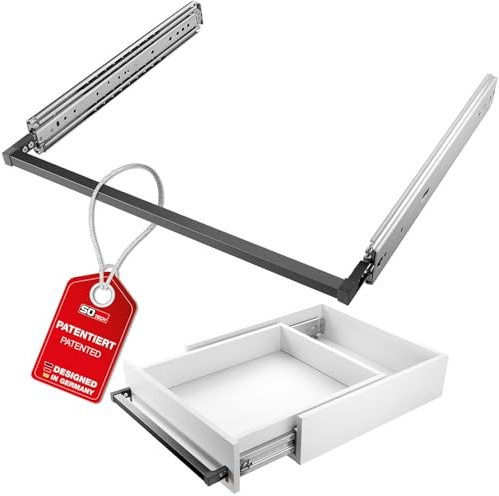 SOTECH VarioSlide Pat. Schwerlastauszug KV2-200-H76-550 EH 550 mm 200 kg | Komplettset Einhandverriegelung schwarz eloxiert für Schubladen mit Front bis 1200 mm Schubladenauszug Caravan Fahrzeugbau