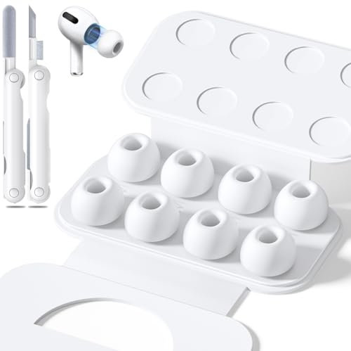 4 Pairs Replacement Ear Tips for Airpods Pro 2/1 with Hole for Noise Reduction, Silicone Earplugs for Airpods Pro with Cleaning Set & Portable Storage Box, Medium