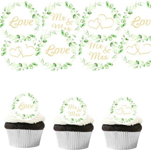 ENLACE Essbare Tortendeko Hochzeit,48 Stück Mr & Mrs Deko Hochzeitorte Cupcake Topper Hochzeit,Muffin Topper Hochzeitskuchen Deko,Mr und Mrs Tortendeko Essbar,Esspapier Mr & Mrs für Antrag, Verlobung