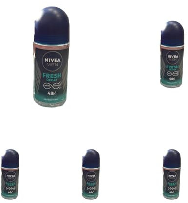 NIVEA Men Fresh Ocean Deodorant Roller, 0% (1 x 50 ml), Deodorant für Herren, 48h Schutz (Packung mit 5)