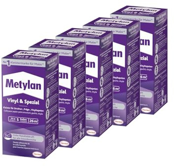 Metylan Vinyl & Spezial Pulver, Faltschachtel, 5x 180g | Kleister für schwere Vinyl- & Spezialtapeten – starker Halt & einfache Verarbeitung
