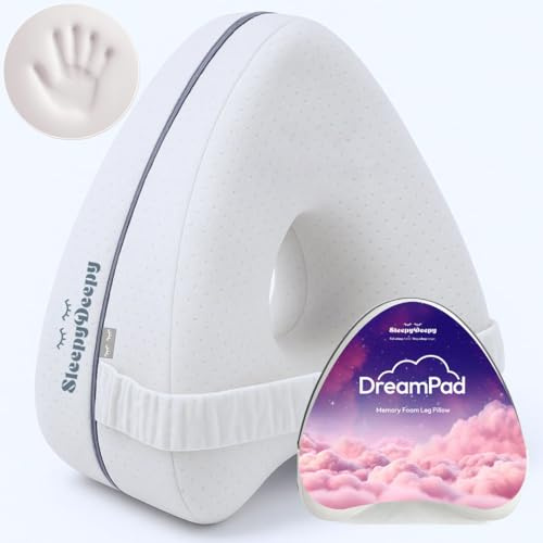 SleepyDeepy DreamPad Memory Foam Contoured Leg & Knee Pillow For Side Sleepers, Ergonomic Design for Hip and Spine Alignment, Aleviate Sciatica, White
