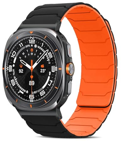 CiimWaa Bracelet Silicone pour Samsung Galaxy Watch Ultra 47mm 2025/Ultra 47mm 2024, Bracelets Magnétique Doux Confortable Sport Bracelet de Montre pour Galaxy Watch 8 ultra/7 ultra Noir/Orange