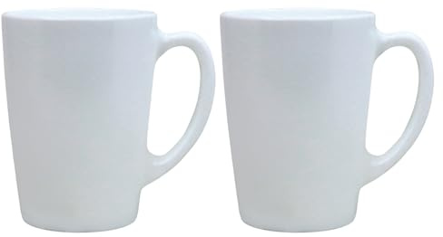 UNIQUE HOME LIVING Coffee Mugs Set of 2, 320ml White Opal Glass Tea Mugs for Milk Hot Drinks Chocolates Latte Coffee Cups with Handle, Sturdy & Reusable, Microwave and Dishwasher Safe