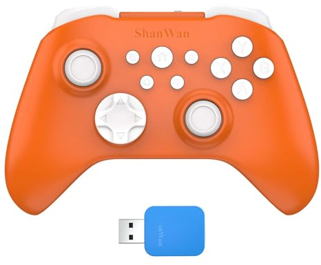 ShanWan Manette sans fil compatible avec PC, iPhone, Android, Switch, Steam Manette de jeu avec gâchette à effet Hall, fonction Turbo, vibration (Orange)
