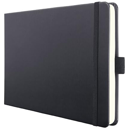 Sigel Conceptum Premium Notizbuch A5 quer blanko schwarz Hardcover | CO201, 132 perforierte Seiten, Quickpocket, Stiftschlaufe und Gummibandverschluss