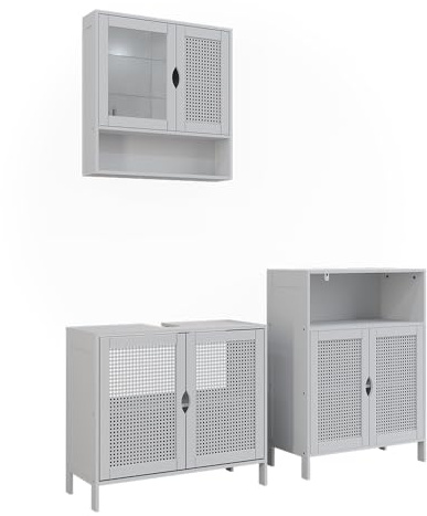 Vicco Badmöbel-Set Liora, Weiß, 68 cm, besteht aus Waschbeckenunterschrank, Spiegelschrank und Midischrank