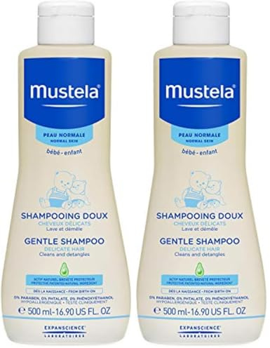 Mustela Shampoo Dolce al Perseose di Avocado BIO e Camomilla, Corpo e Capelli, Neonati, Bambini, Tutta la Famiglia - Evita la Formazione dei Piccoli Nodi, Non Brucia (500ml) (Confezione da 2)
