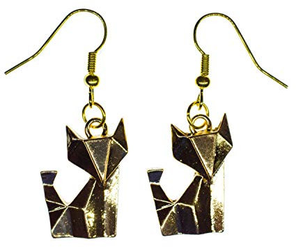 Miniblings Fuchs Ohrringe Ohrring Hänger Katze Kätzchen Faltkunst Origami golden - Handmade Modeschmuck I Ohrhänger Ohrschmuck vergoldet