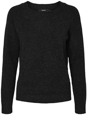 VERO MODA Damen VMDOFFY LS O-Neck Blouse GA NOOS Pullover, Black/Detail:Melange, One Size