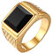 Flongo Herren Ring, Männer Edelstahl Ring Band Gold Ton mit Glas Hochzeit Verlobung Engagement Bandring Siegelring Daumenring Bequemlichkeit Passen Herren Schmuck Herren-Accessoires Größe 59