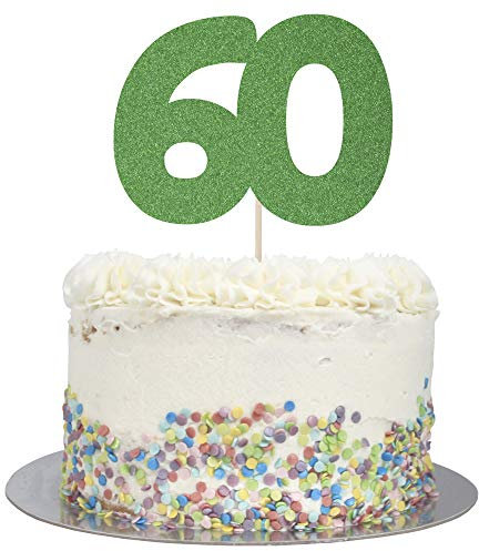 Large Number 60 Glitter Cake Topper (Green Glitter)