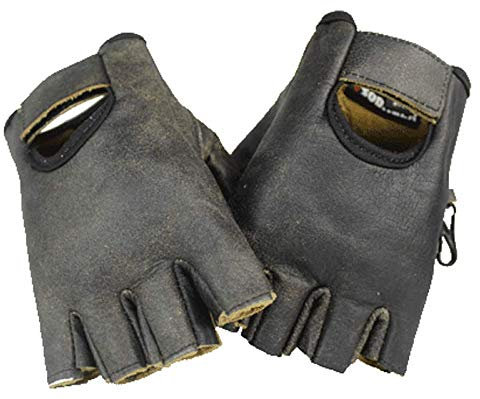 EURO STARS Biker Fingerlose Cracker Braun Lammleder Handschuhe, Motorcycle Fingerless Leather Gloves (S, Cracker Braun)
