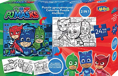 Luna 2in1 Puzzle Malpuzzle PJ Masks 24-TLG. mit Ausmalbilder Format 41x28 cm