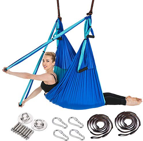 ARNTY Aerial Yoga Swing 6 Handles, Home Flying Yoga Swing,Aerial Yoga Hammock Ultra Strong Antigravity Yoga Hammock for Improved Yoga Inversions (Blue&Light Blue)