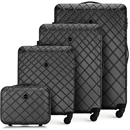 WITTCHEN Reisekoffer 4er Koffer-Set Rollkoffer Trolley Handgepäck Hartschale aus ABS mit 4 Spiner Rollen Zahlenschloss Teleskopgriff Classic line Schwarz