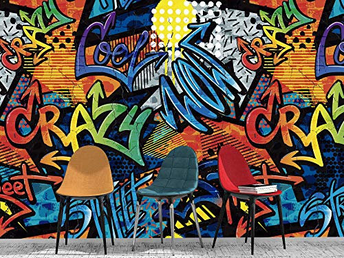 Oedim Fotomural Vinilo Para Pared Graffiti Crazy | Mural | Fotomural Vinilo Decorativo | 200 x 150 cm | Decoración comedores, salones, habitaciones