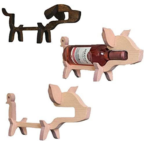 BesDirect Animal Wine Bottle Holder, Wooden Beagle Wine Rack, Creative Wine Stand Tabletop Ornaments, Wine Cabinet Bar Decorations Crafts for Wine Lovers (Pig)