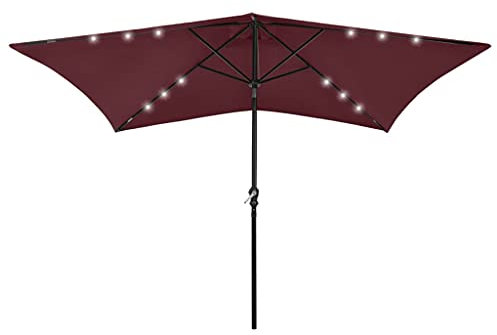 vidaXL Sombrilla de Jardín con LED y Palo de Acero, Parasol Protector, Refugio Solar, Paraguas para Playa Patio Exterior, Rojo Burdeos 2x3 m