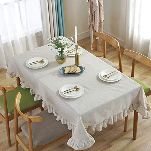 Jjoer Table Cloth Rechteckig Tischtuch Waschbare Tischdecke Leinen ReinweißE RüSche Tischdecke Quadratisch for Tisch Dekoration Esszimmer 140X140,beige