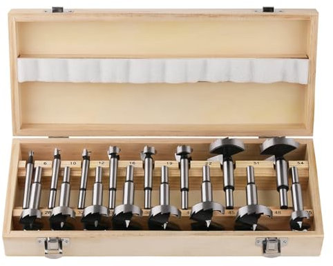 Vearter Forstner Drill Bit Set, 16PCS 6-54mm High Carbon Steel Woodworking Tools Hole Saw Cutter Hinge Boring Drill Bits