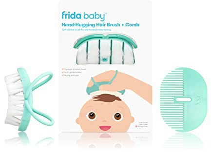 Frida Baby Haarbürste und Kamm Set | Flexi-Bürstenzähler zum Kopf, weiche Borstenbürste, für Neugeborene und älter | Haarbürste + Kamm + Aufbewahrungsbox