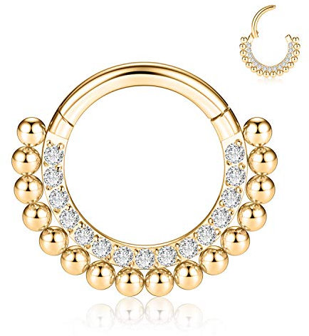 AROWRO 16G Septum Ring Septum Schmuck 10mm Daith Ohrringe Septum Clicker Nasenringe CZ Daith Piercing Schmuck Helix Tragus Rook Lobe Ohrringe 316L Chirurgenstahl Knorpelohrring Gold