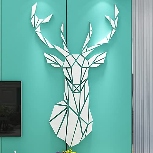 3D Spiegel Hirsch Wandtattoos Wandbilder Dreidimensionale Wandaufkleber Aufkleber DIY Deko Wandtattoo Wohnzimmer Schlafzimmer Tv Sofa Hintergrund Wandkunst Wandsticker (White,M:70 * 115cm)