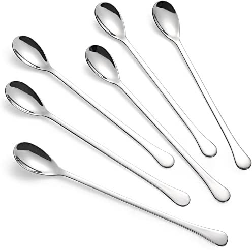 Eislöffel Edelstahl 6er Set Langer Stiel Löffel für Eistee, Kaffee & Cocktail Rühren (Edelstahl)