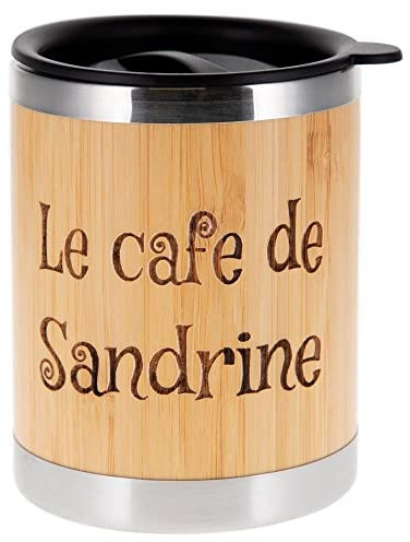 Mug thermos en bois avec personnalisation texte – Tasse sans anse isotherme en bambou avec texte à graver dessus – Tasse thermos bois personnalisable