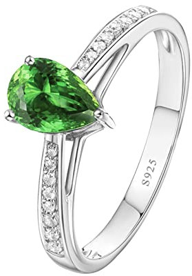 Bishilin Ringe Frauen Silber 925, Trauringe Grün Tropfen Zirkonia Hochzeitsringe Verlobung Ring Silber Gr.53 (16.9)