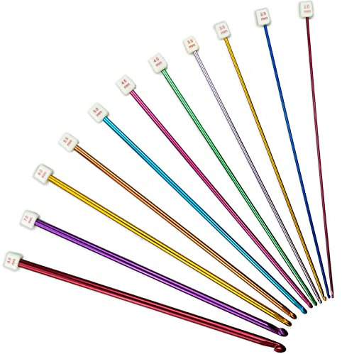 11PCS Crochet Hook Set, Tunisian Afghan Knitting Hook Needle Set Colorful Aluminum Knitting Tool Accessories Knit Needle Weaving Tools Sweater Needle Crochet Kits for Beginners, 11 Sizes 2mm-8mm