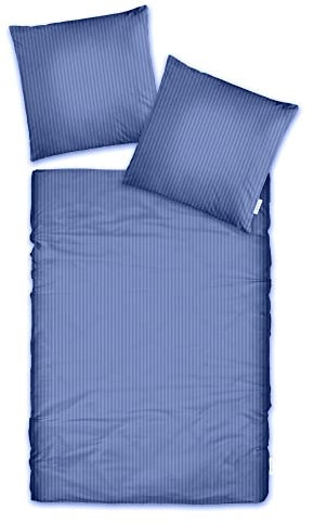 CASABEL Streifen Bettwäsche-Set aus Mako-Satin - 100% Baumwolle/Fadenzahl 220 - seidig weich, luxuriös & zeitlos - mit Reißverschluss - Blau - Deckenbezug 135x200cm, Kissenbezug 80x80cm -2-teilig