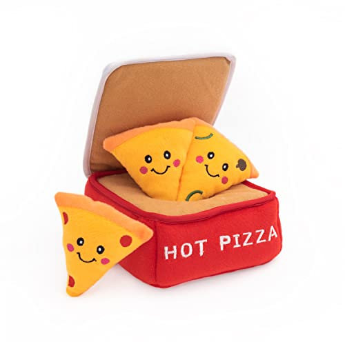 Zippy Burrow™ – Pizzakarton | Interaktives Hundespielzeug mit Plüsch-Pizzastücken | Versteck- und Suchspiel für Hunde | Fördert mentale Stimulation | Quietschspielzeug für langanhaltenden Spielspaß