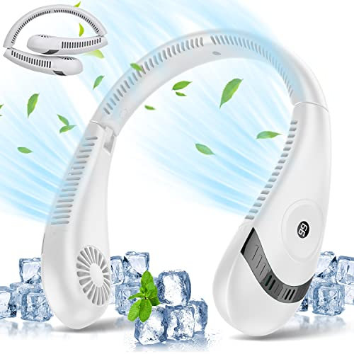 OLV Portable Neck Fan, 5000mAh Foldable Neck Fan 360° Bladeless Cooling Personal Neck Fan Rechargeable Hand-free Neck Fan with 3 Speeds for Travel, Outdoor, Home, Office, School, Camping