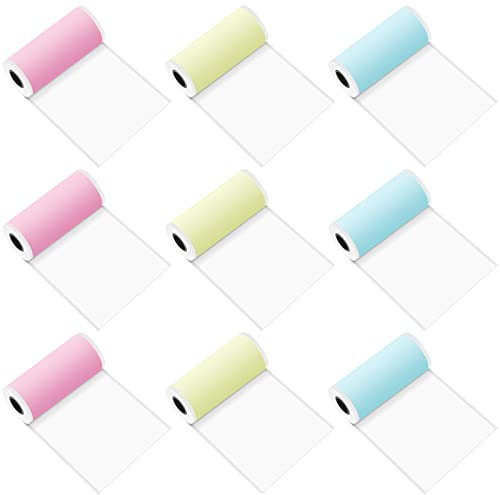Thermopapier 9 Rollen Bunt Thermodruckpapier Selbstklebend Thermo Druckerpapier Rollen, Peripage Thermopapier Aufkleber für PeriPage P1 Mini Fotodrucker Etiketten (57 x 30mm)