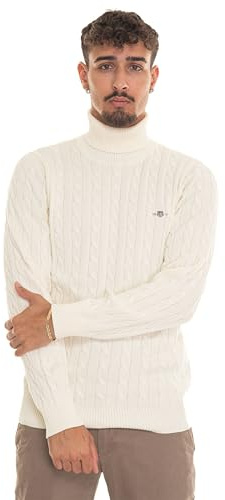 GANT Herren Cotton Cable Turtle Neck Pullover, Cream, XL