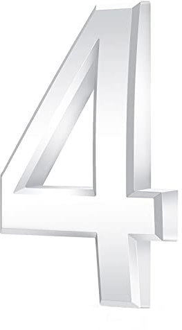 NeuWee Hausnummer, 3D ABS Selbstklebende Haus-Nummer, Zahlen-Aufkleber für Tür, Briefkasten, Außen, Anti-Friktion, Wetterfest, Höhe 7.5 cm, Ziffer 4, Silber