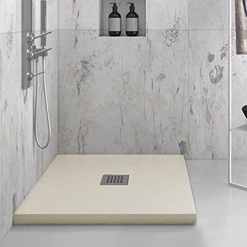 Yellowshop - Piatto doccia quadrato marmoresina 80x80 o 90x90 cm h 2,5 cm HEAVY Sabbia con sifone, piletta e copripiletta inox (Cm 80x80)