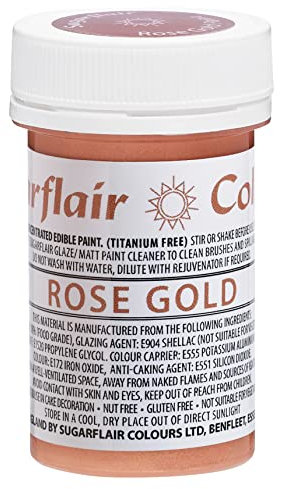Sugarflair Metallic Rose Gold (Titanium Free) Edible Food Paint, for Painting Icing, Sugar Pastes, Flower & Modelling Pastes, Royal Icing, Marzipan & Buttercream - 20g