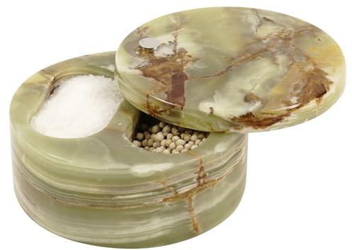 Radicaln Cuenco de sal y pimentero, ónix verde, hecho a mano, con tapa, tarro de caramelos para decoración de encimera de cocina, tarro de especias, recipiente de azúcar, caja de almacenamiento ideal