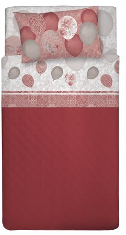 PENSIERI DELICATI Bettwäsche-Set für Einzelbett, 100% Baumwolle, Bettwäsche-Set für Einzelbett, 90 x 200 cm, inklusive Spannbettlaken, Bettlaken und 1 Kissenbezug, hergestellt in Italien, Motiv: rote