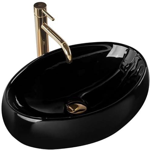 Rea Vasque à poser Linda Black Lavabo Salle de Bain 485 x 340 x 145 mm en Céramique (Noir)
