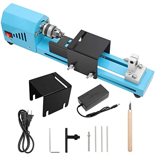Mini máquina de torno de madera, DC12V-24V 150W Mini torno de metal CNC Cuentas Pulidora Fresadora Rectificadora Taladro de madera Herramienta rotativa para mesa de bricolaje Carpintería Arte Artes
